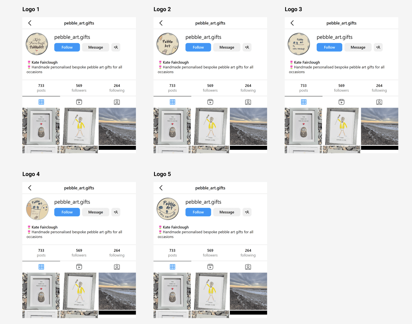 Mockup of first logo iteration displayed on an Instagram profile