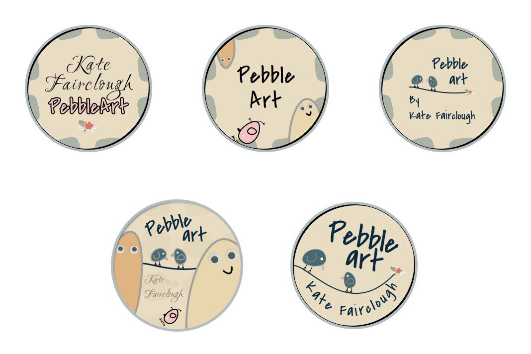 First logo iteration exploring layout and pebble bird elements