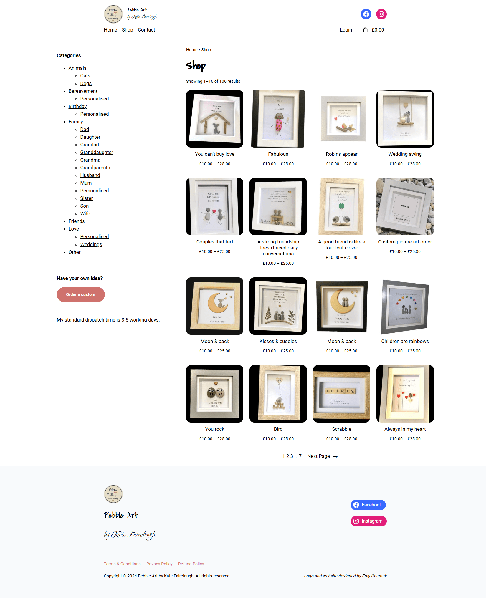 Shop page with product grid and category filtering
